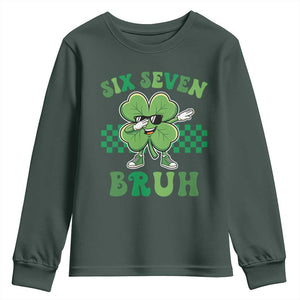Funny 67 St Patricks Day Youth Sweatshirt Six Seven Bruh Dabbing Shamrock TS11 Dark Forest Green Print Your Wear