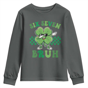 Funny 67 St Patricks Day Youth Sweatshirt Six Seven Bruh Dabbing Shamrock TS11 Dark Heather Print Your Wear