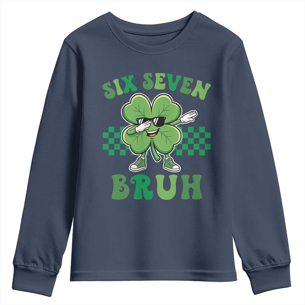 Funny 67 St Patricks Day Youth Sweatshirt Six Seven Bruh Dabbing Shamrock TS11 Navy Print Your Wear