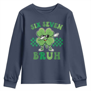 Funny 67 St Patricks Day Youth Sweatshirt Six Seven Bruh Dabbing Shamrock TS11 Navy Print Your Wear