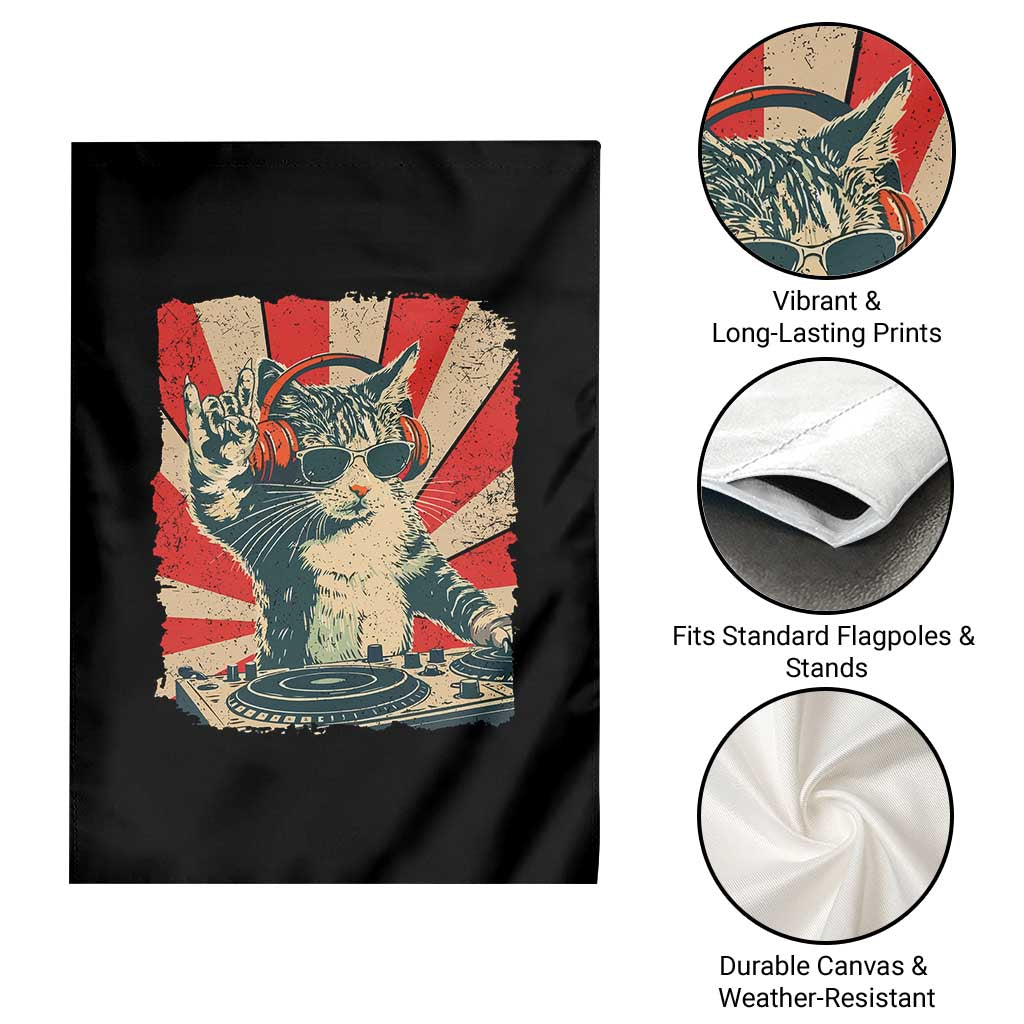 Funny DJ Cat with Headphones Retro Music Lover Garden Flag TS11 Print Your Wear