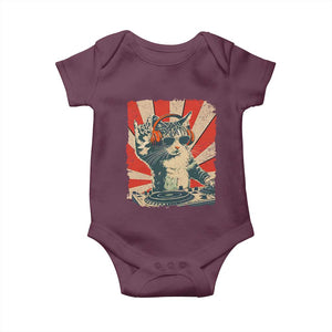 Funny DJ Cat with Headphones Retro Music Lover Baby Onesie TS11 Maroon Print Your Wear