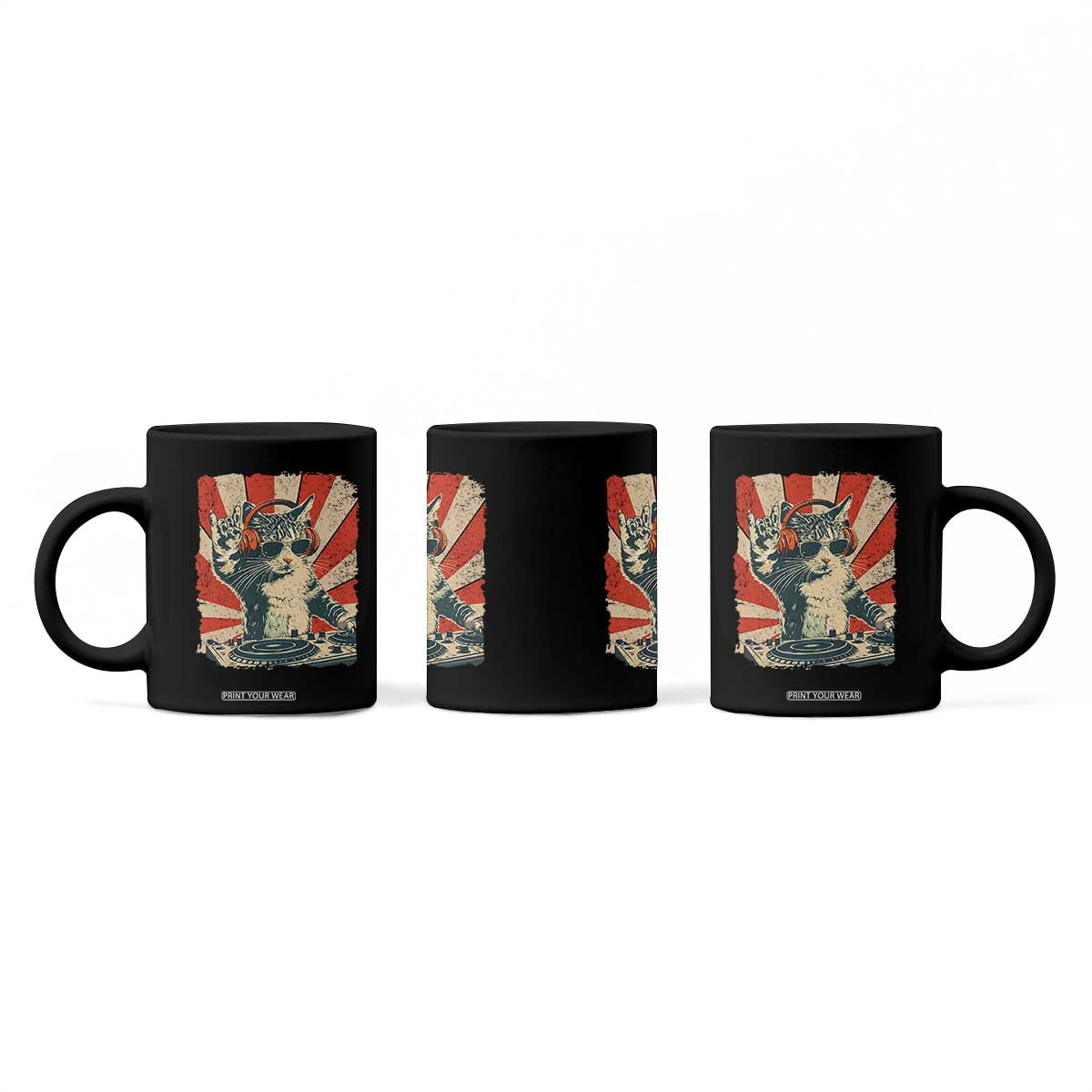 Funny DJ Cat with Headphones Retro Music Lover Coffee Mug TS11 Print Your Wear