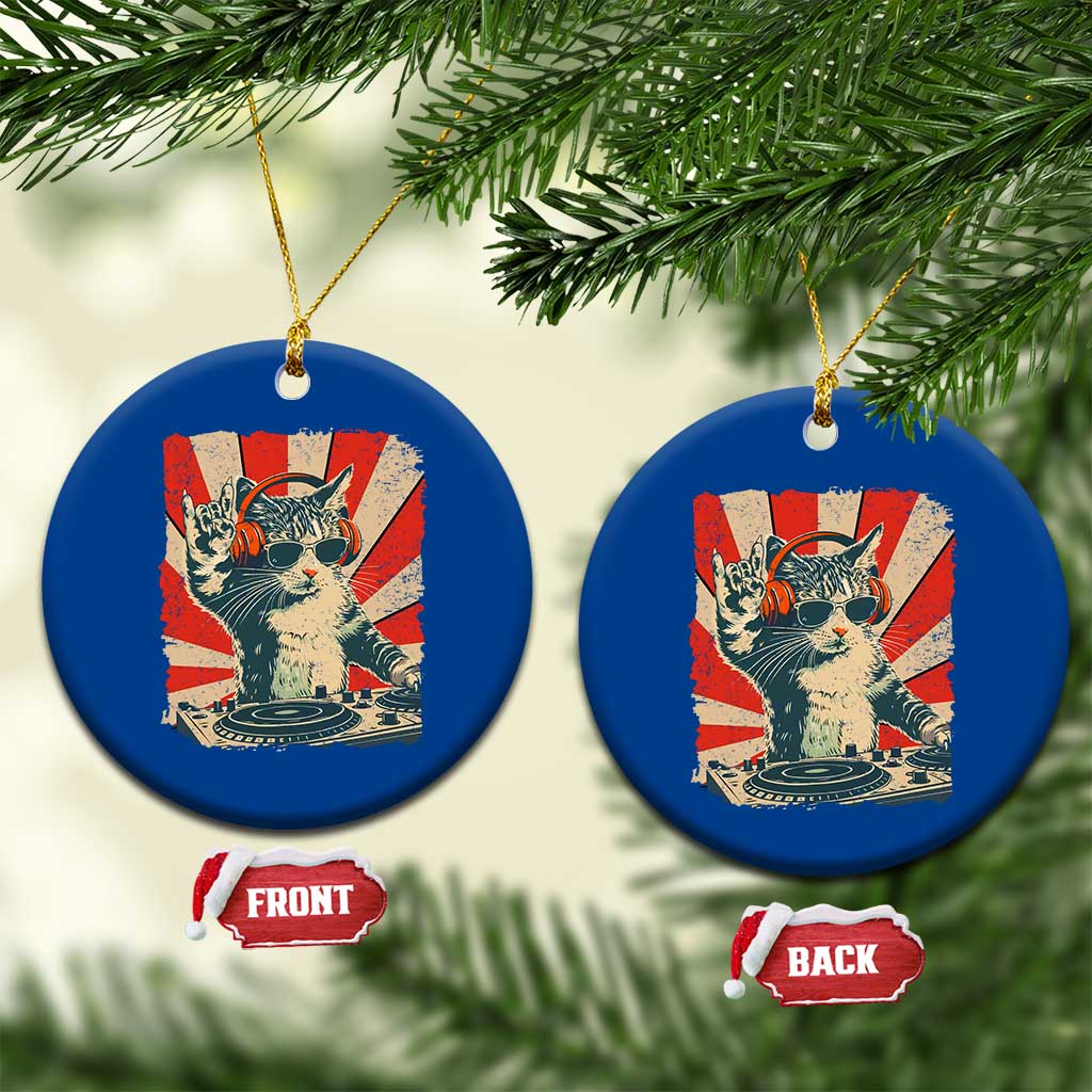 Funny DJ Cat with Headphones Retro Music Lover Ceramic Ornament TS11 1pc Blue Print Your Wear