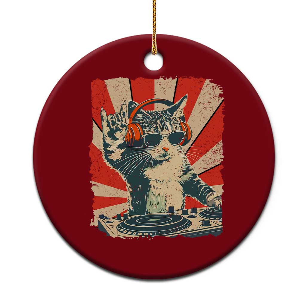Funny DJ Cat with Headphones Retro Music Lover Ceramic Ornament TS11 1pc Red Print Your Wear