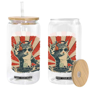 Funny DJ Cat with Headphones Retro Music Lover Glass Can TS11 Print Your Wear