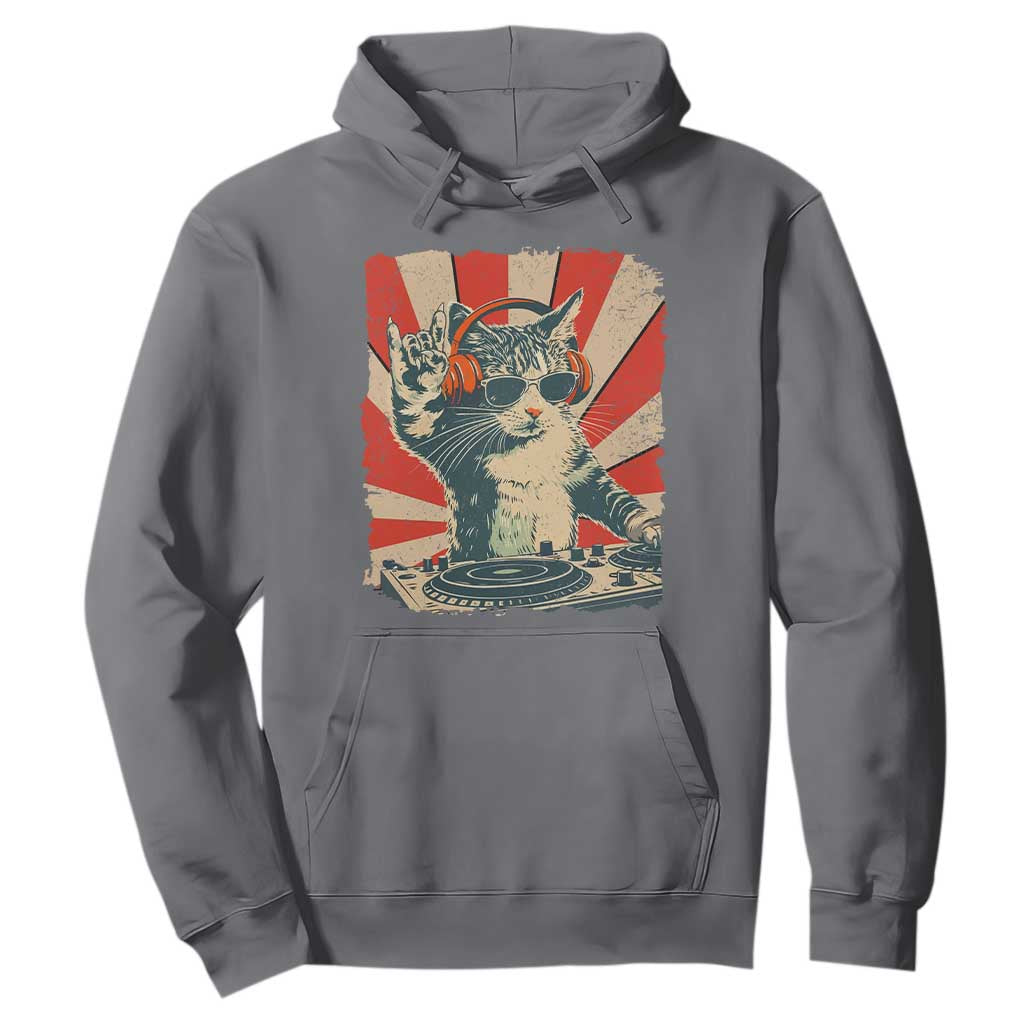 Funny DJ Cat with Headphones Retro Music Lover Hoodie TS11 Charcoal Print Your Wear