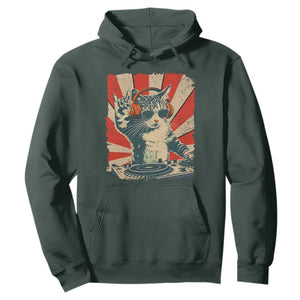 Funny DJ Cat with Headphones Retro Music Lover Hoodie TS11 Dark Forest Green Print Your Wear