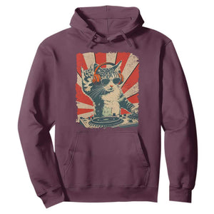 Funny DJ Cat with Headphones Retro Music Lover Hoodie TS11 Maroon Print Your Wear