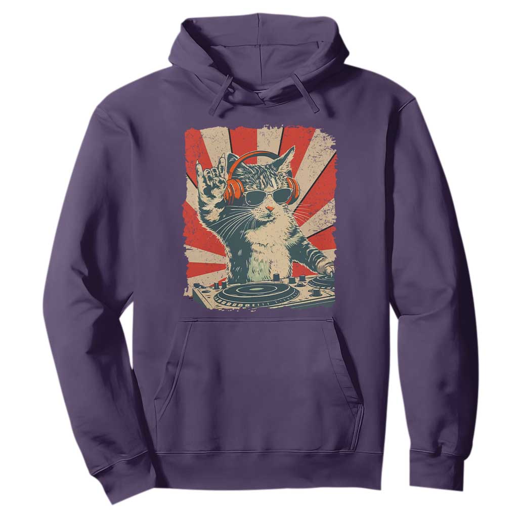 Funny DJ Cat with Headphones Retro Music Lover Hoodie TS11 Purple Print Your Wear