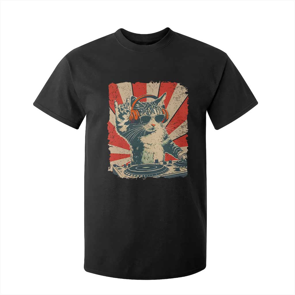 Funny DJ Cat with Headphones Retro Music Lover T Shirt For Kid TS11 Black Print Your Wear