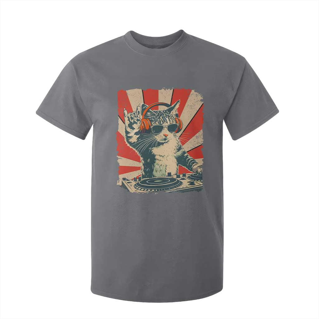 Funny DJ Cat with Headphones Retro Music Lover T Shirt For Kid TS11 Charcoal Print Your Wear