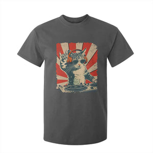 Funny DJ Cat with Headphones Retro Music Lover T Shirt For Kid TS11 Dark Heather Print Your Wear