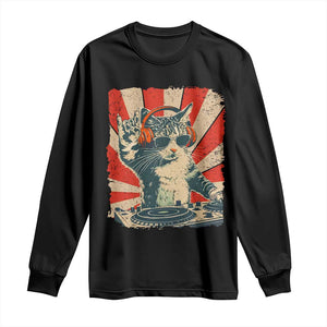 Funny DJ Cat with Headphones Retro Music Lover Long Sleeve Shirt TS11 Black Print Your Wear