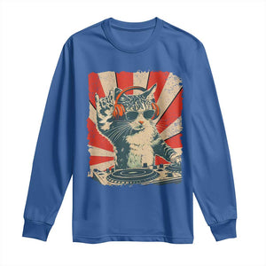 Funny DJ Cat with Headphones Retro Music Lover Long Sleeve Shirt TS11 Royal Blue Print Your Wear