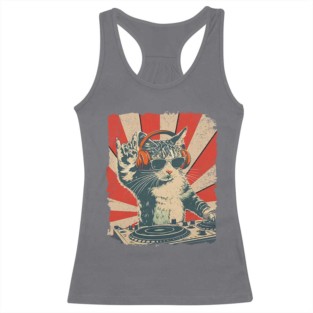 Funny DJ Cat with Headphones Retro Music Lover Racerback Tank Top TS11 Charcoal Print Your Wear