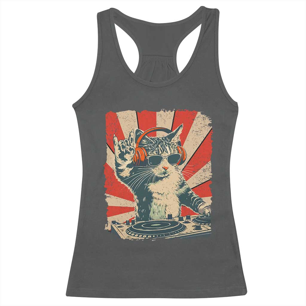 Funny DJ Cat with Headphones Retro Music Lover Racerback Tank Top TS11 Dark Heather Print Your Wear