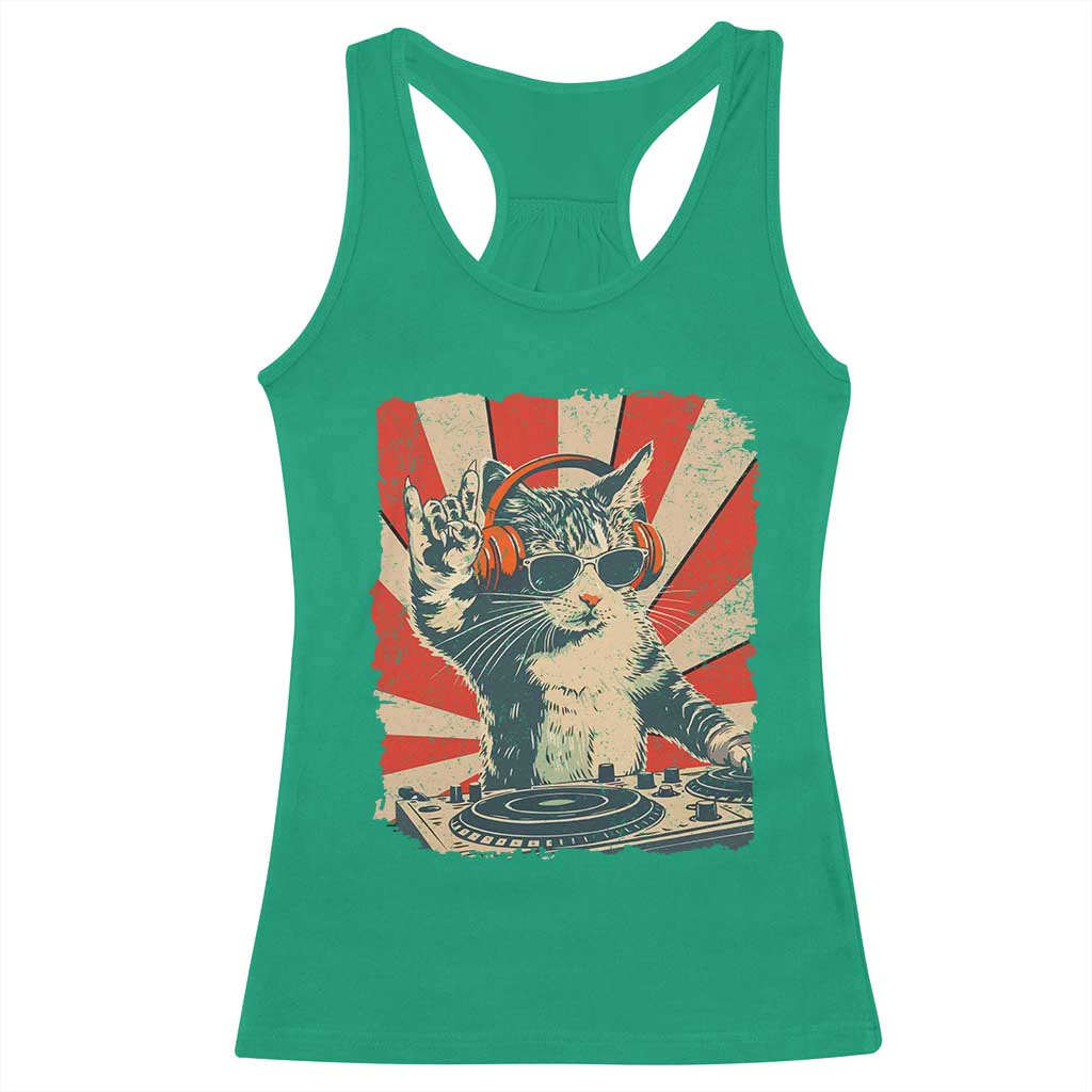 Funny DJ Cat with Headphones Retro Music Lover Racerback Tank Top TS11 Irish Green Print Your Wear