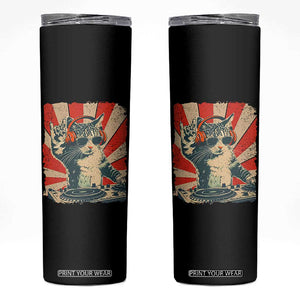 Funny DJ Cat with Headphones Retro Music Lover Skinny Tumbler TS11 Black Print Your Wear