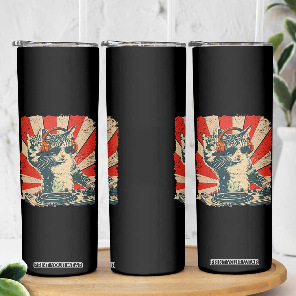 Funny DJ Cat with Headphones Retro Music Lover Skinny Tumbler TS11 Print Your Wear