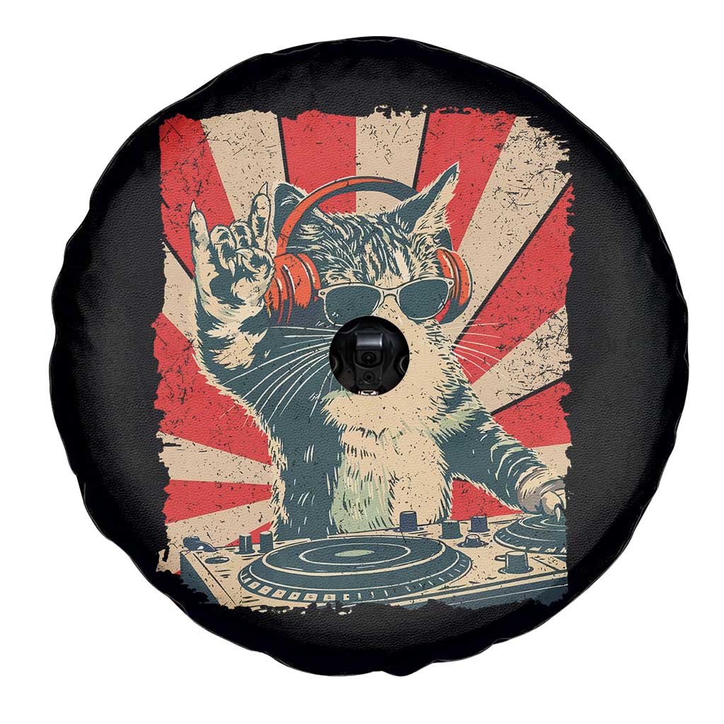 Funny DJ Cat with Headphones Retro Music Lover Spare Tire Cover TS11 Print Your Wear