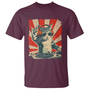 Funny DJ Cat with Headphones Retro Music Lover T Shirt TS11 Maroon Print Your Wear