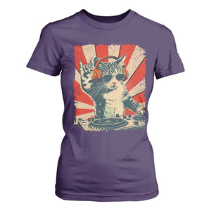 Funny DJ Cat with Headphones Retro Music Lover T Shirt For Women TS11 Purple Print Your Wear