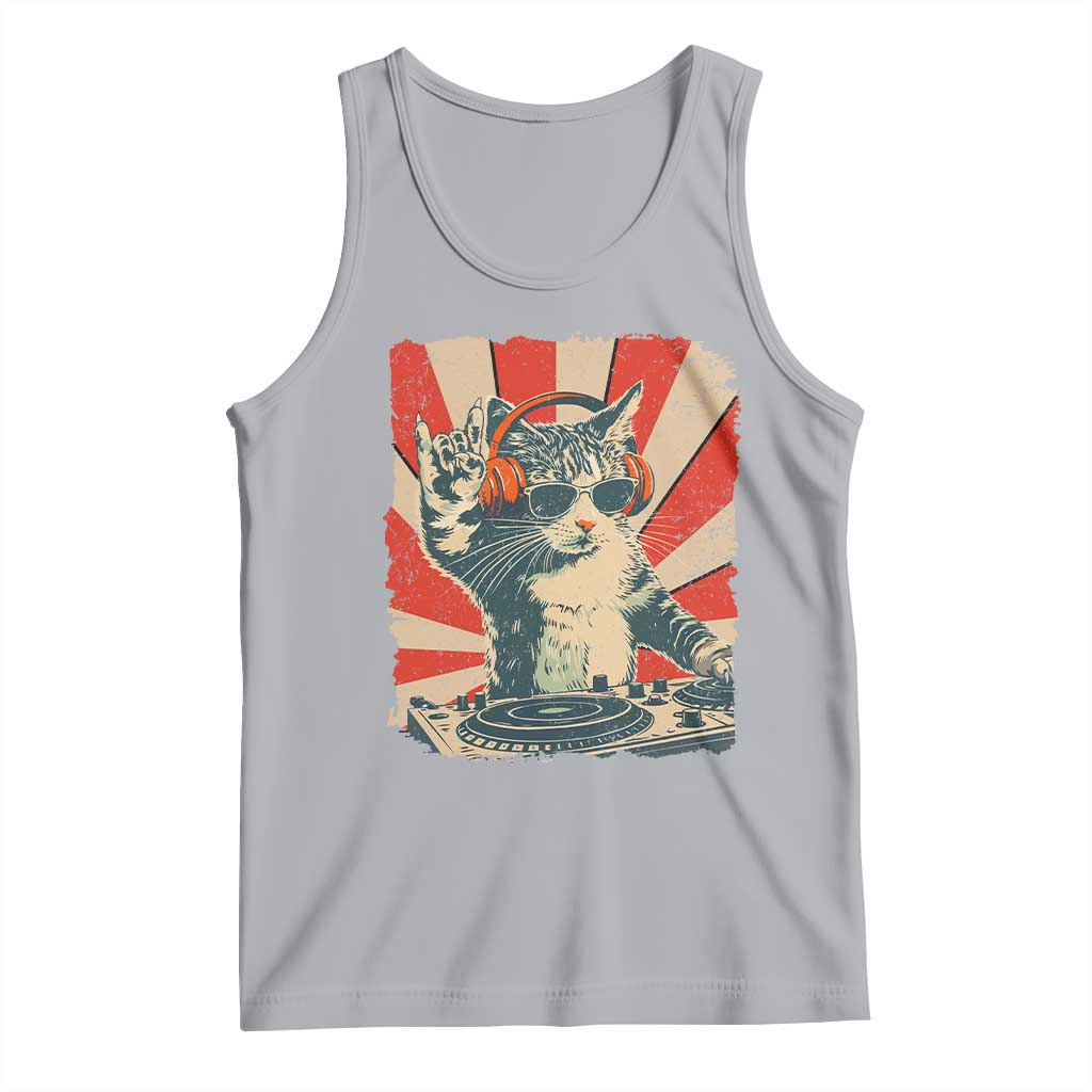 Funny DJ Cat with Headphones Retro Music Lover Tank Top TS11 Athletic Heather Print Your Wear