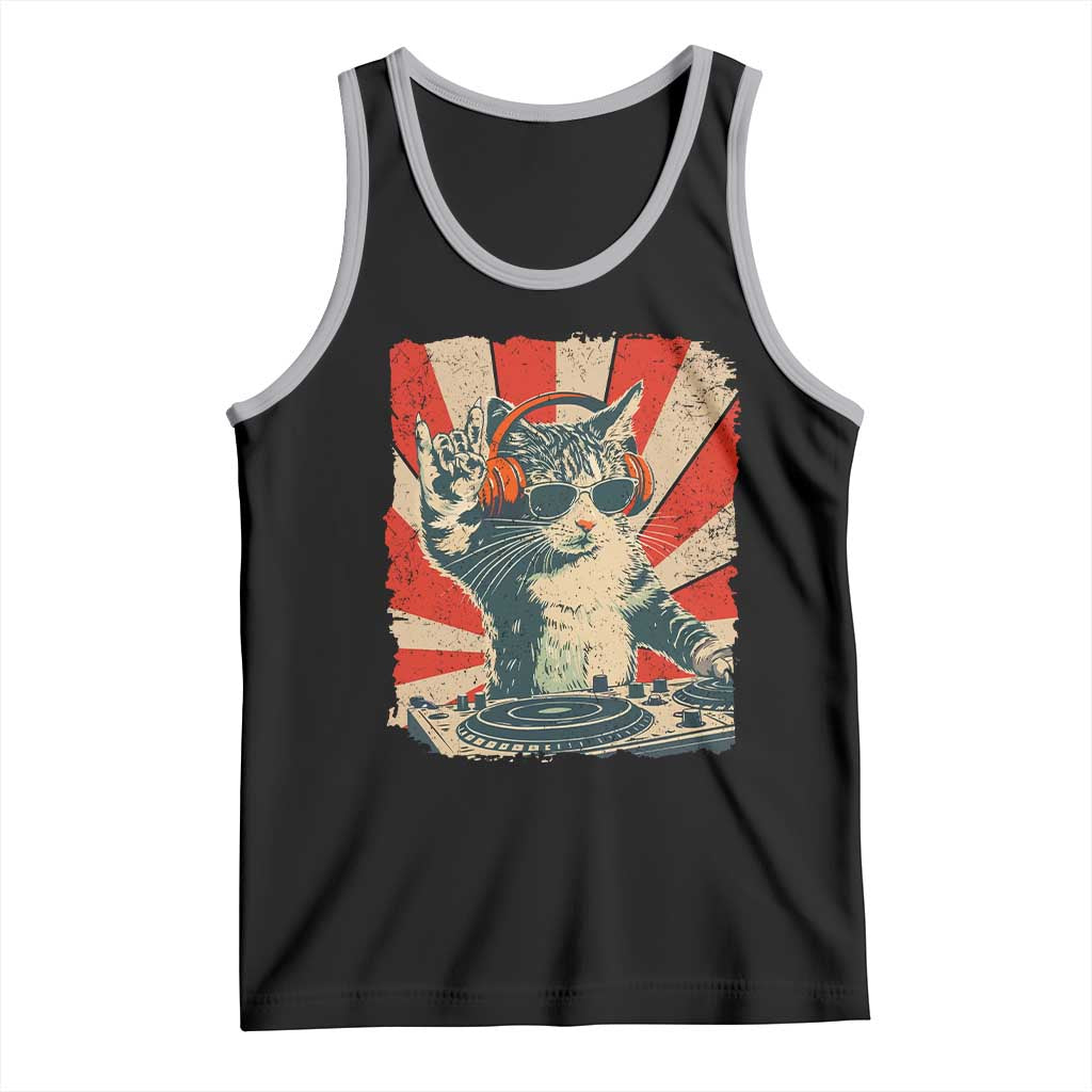 Funny DJ Cat with Headphones Retro Music Lover Tank Top TS11 Black Athletic Heather Print Your Wear