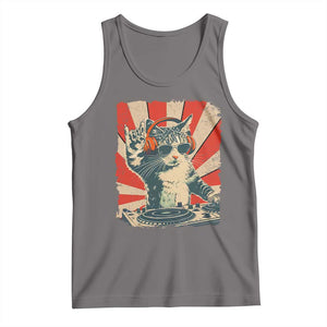 Funny DJ Cat with Headphones Retro Music Lover Tank Top TS11 Deep Heather Print Your Wear