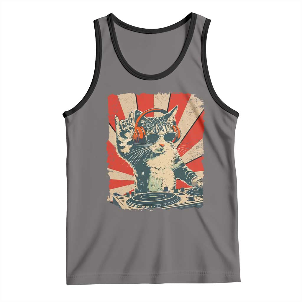 Funny DJ Cat with Headphones Retro Music Lover Tank Top TS11 Deep Heather Black Print Your Wear