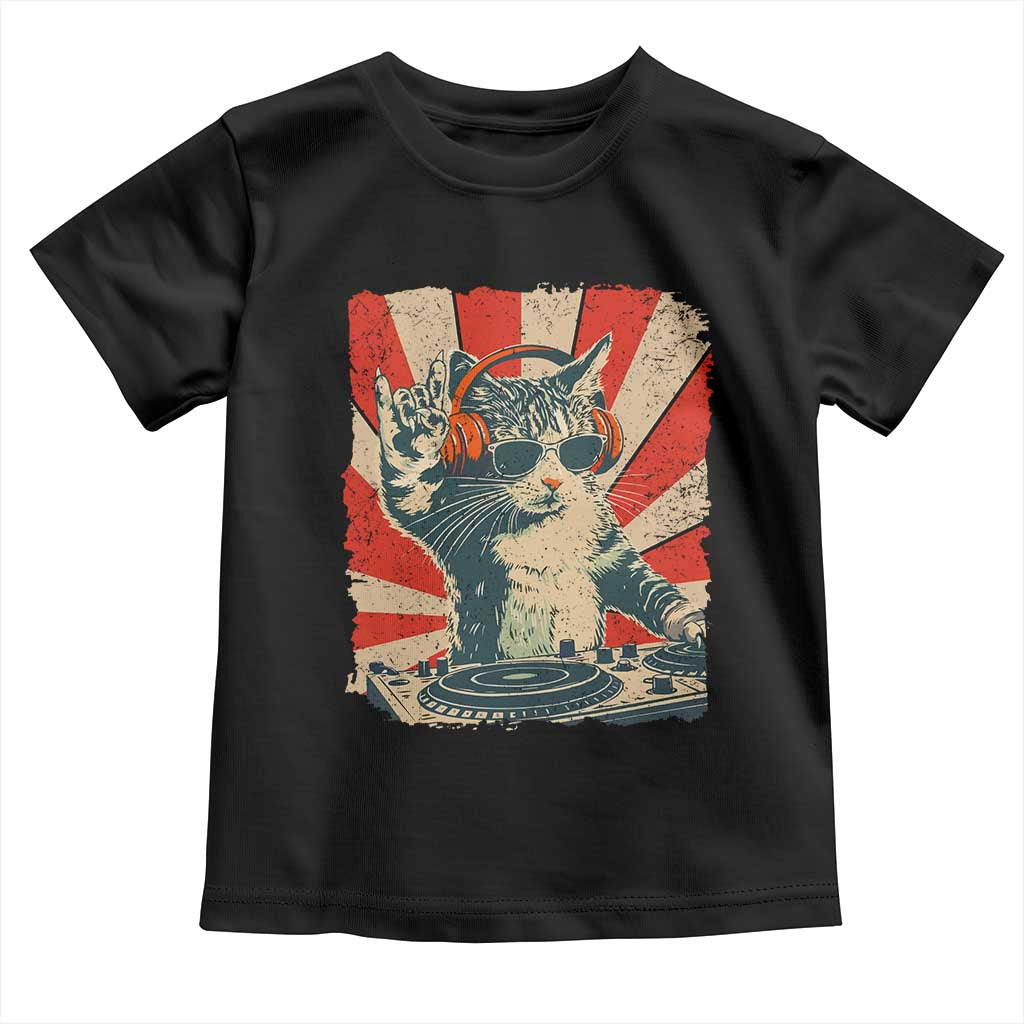 Funny DJ Cat with Headphones Retro Music Lover Toddler T Shirt TS11 Black Print Your Wear