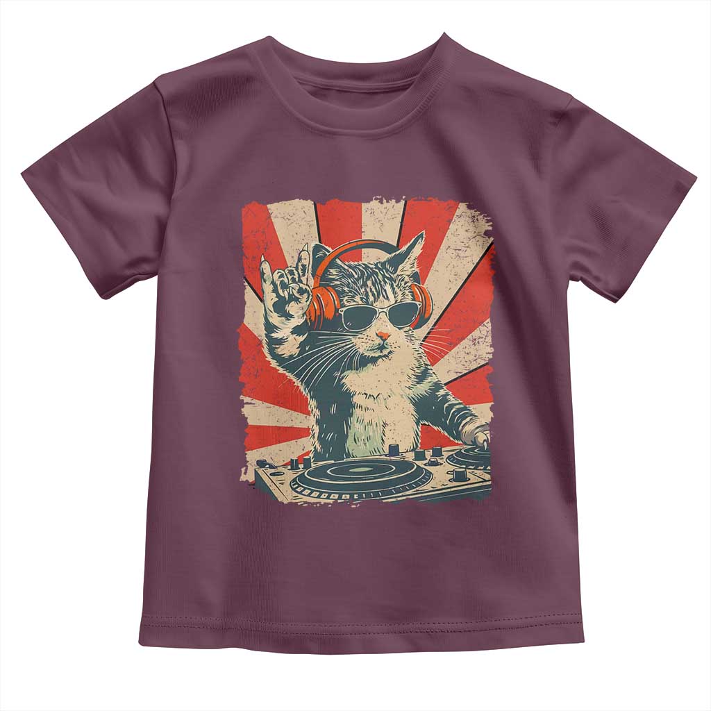 Funny DJ Cat with Headphones Retro Music Lover Toddler T Shirt TS11 Maroon Print Your Wear
