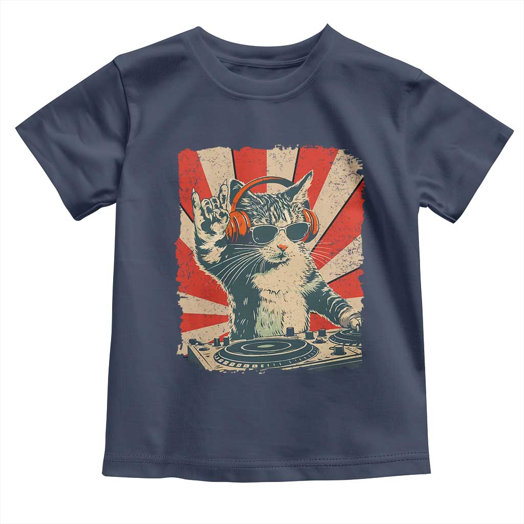 Funny DJ Cat with Headphones Retro Music Lover Toddler T Shirt TS11 Navy Print Your Wear