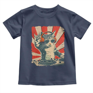 Funny DJ Cat with Headphones Retro Music Lover Toddler T Shirt TS11 Navy Print Your Wear