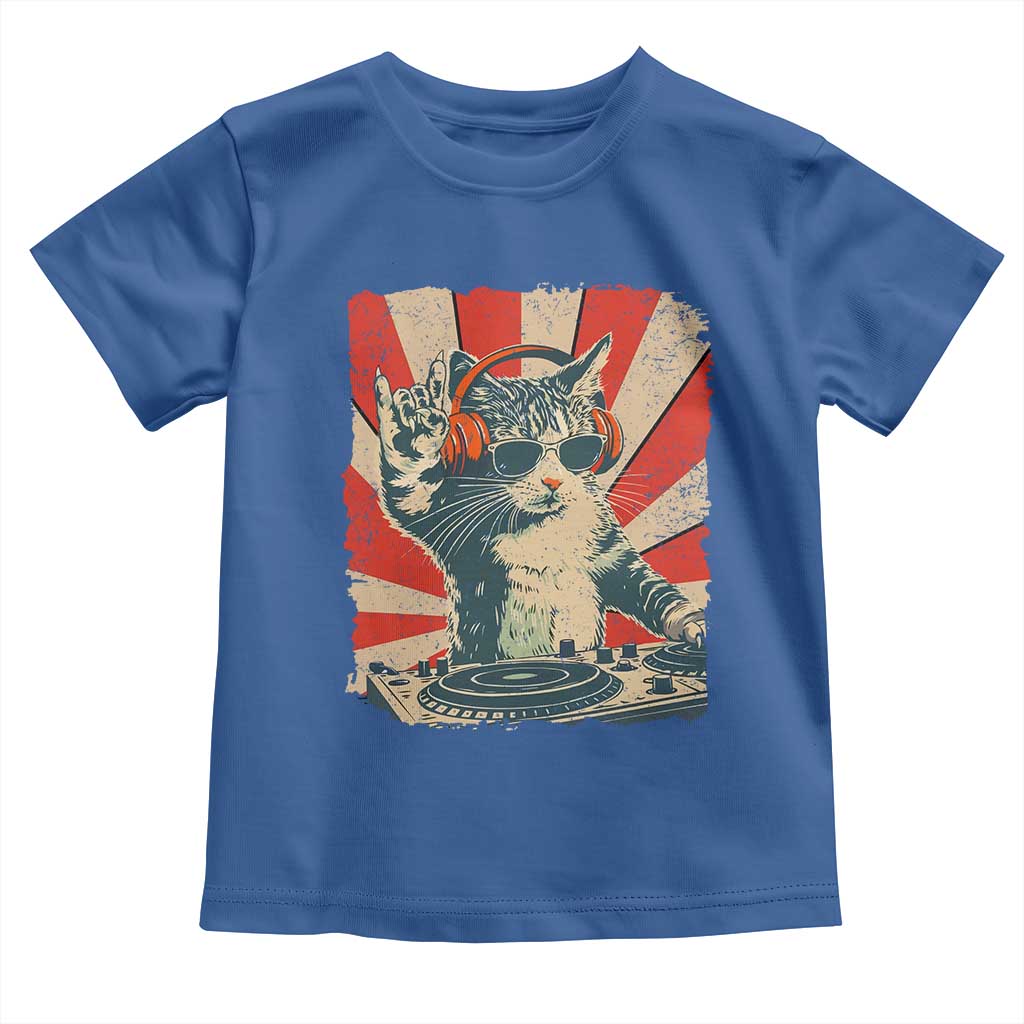 Funny DJ Cat with Headphones Retro Music Lover Toddler T Shirt TS11 Royal Blue Print Your Wear