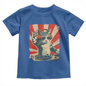 Funny DJ Cat with Headphones Retro Music Lover Toddler T Shirt TS11 Royal Blue Print Your Wear