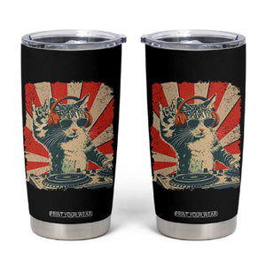Funny DJ Cat with Headphones Retro Music Lover Tumbler Cup TS11 Black Print Your Wear