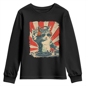 Funny DJ Cat with Headphones Retro Music Lover Youth Sweatshirt TS11 Black Print Your Wear