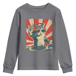 Funny DJ Cat with Headphones Retro Music Lover Youth Sweatshirt TS11 Charcoal Print Your Wear