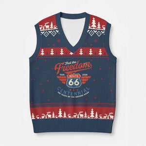 US Route Highway 66 Centennial V-Neck Knit Sweater Vest Feel The Freedom 100 Years Of The Mother Road TS11 Navy Red Print Your Wear