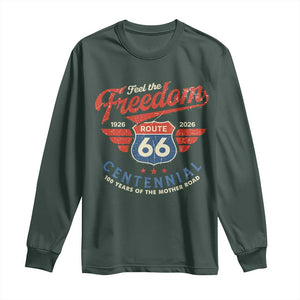 US Route Highway 66 Centennial Long Sleeve Shirt Feel The Freedom 100 Years Of The Mother Road TS11 Dark Forest Green Print Your Wear