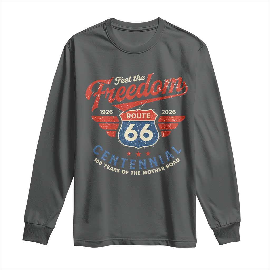 US Route Highway 66 Centennial Long Sleeve Shirt Feel The Freedom 100 Years Of The Mother Road TS11 Dark Heather Print Your Wear