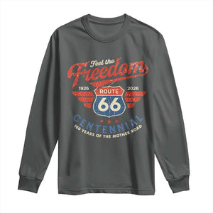 US Route Highway 66 Centennial Long Sleeve Shirt Feel The Freedom 100 Years Of The Mother Road TS11 Dark Heather Print Your Wear