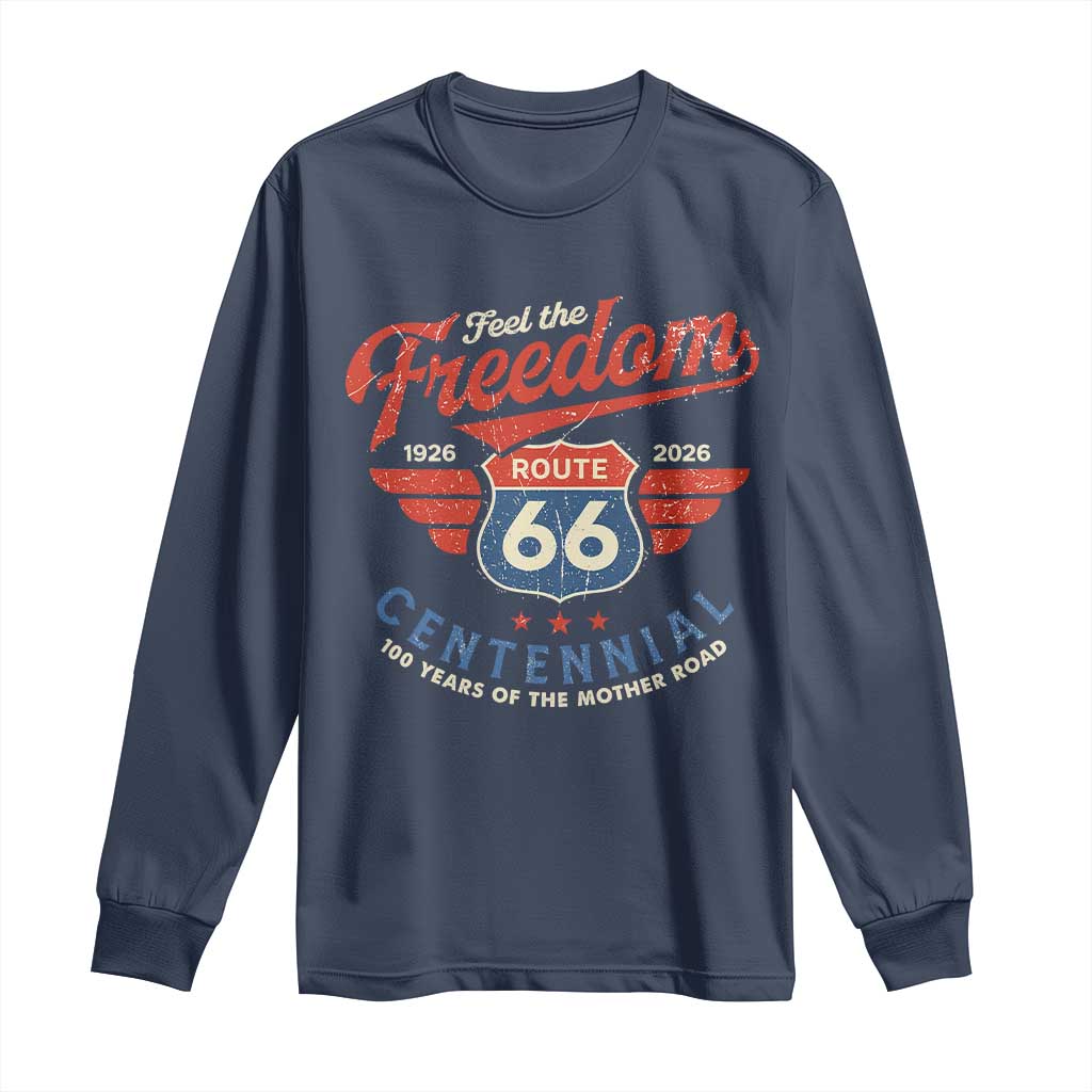 US Route Highway 66 Centennial Long Sleeve Shirt Feel The Freedom 100 Years Of The Mother Road TS11 Navy Print Your Wear