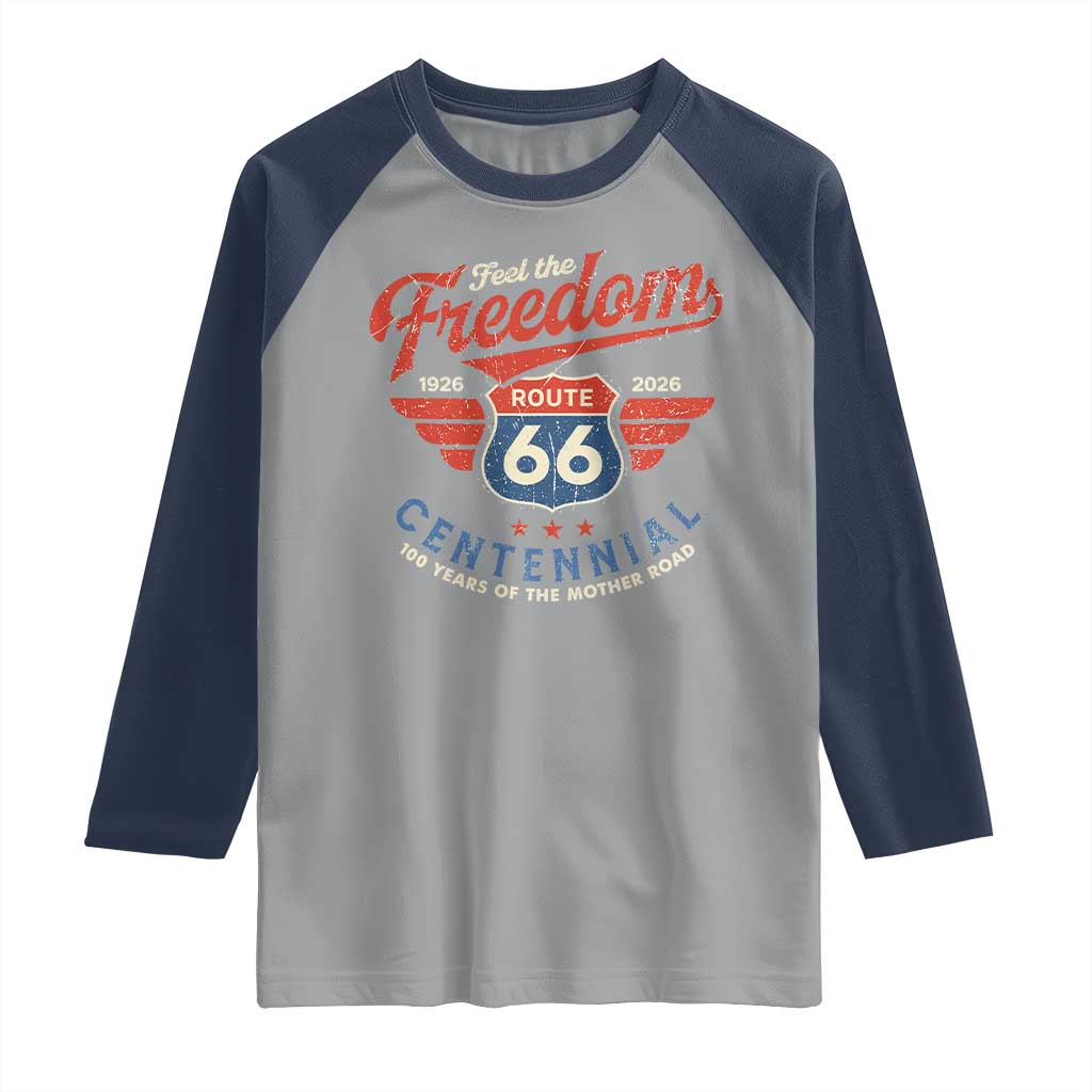US Route Highway 66 Centennial Raglan Shirt Feel The Freedom 100 Years Of The Mother Road TS11 Sport Gray Navy Print Your Wear
