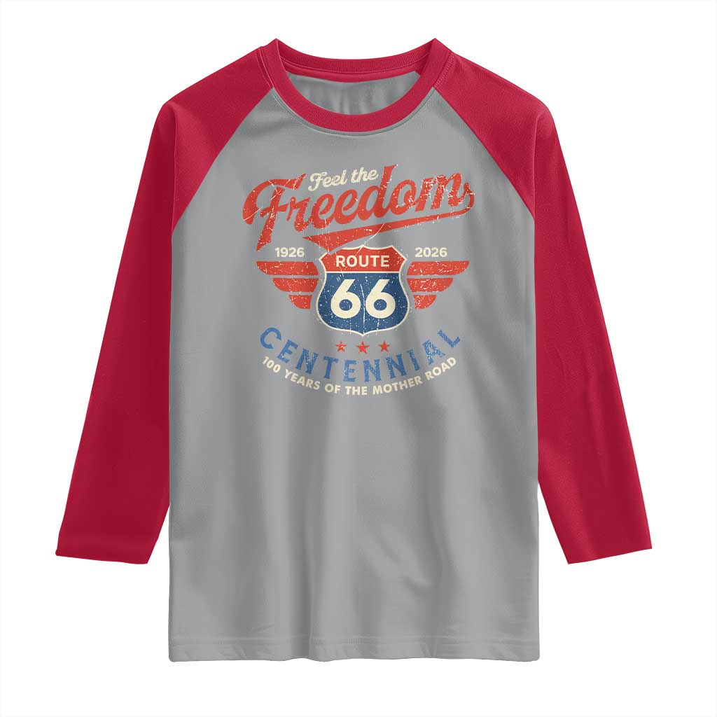 US Route Highway 66 Centennial Raglan Shirt Feel The Freedom 100 Years Of The Mother Road TS11 Sport Gray Red Print Your Wear