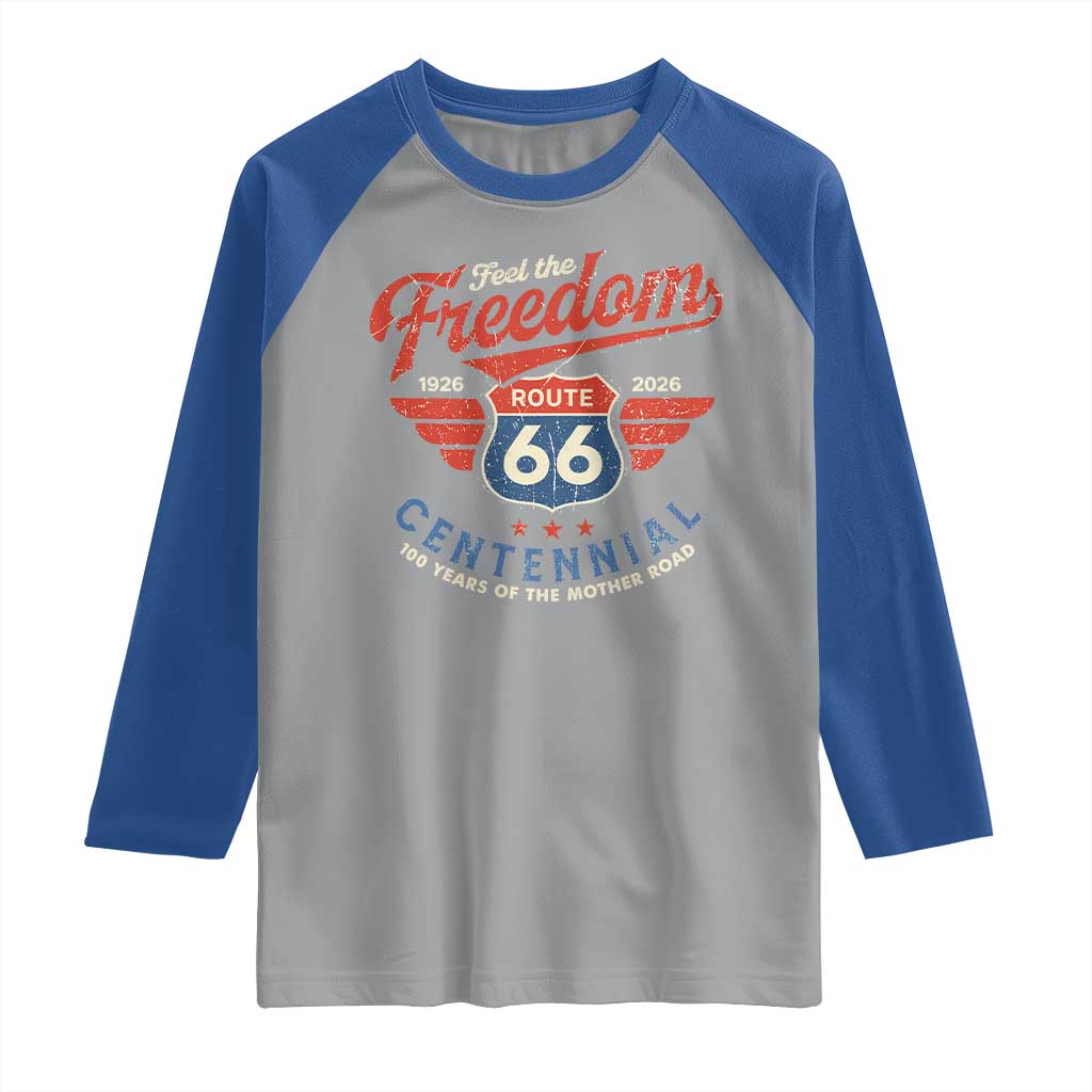 US Route Highway 66 Centennial Raglan Shirt Feel The Freedom 100 Years Of The Mother Road TS11 Sport Gray Royal Print Your Wear