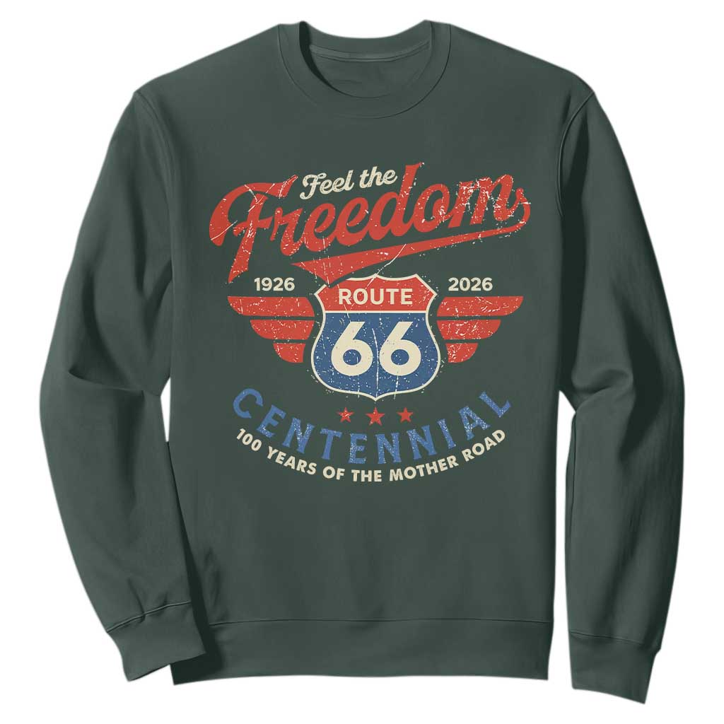 US Route Highway 66 Centennial Sweatshirt Feel The Freedom 100 Years Of The Mother Road TS11 Dark Forest Green Print Your Wear