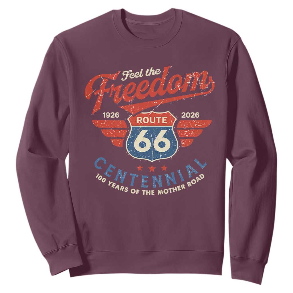 US Route Highway 66 Centennial Sweatshirt Feel The Freedom 100 Years Of The Mother Road TS11 Maroon Print Your Wear
